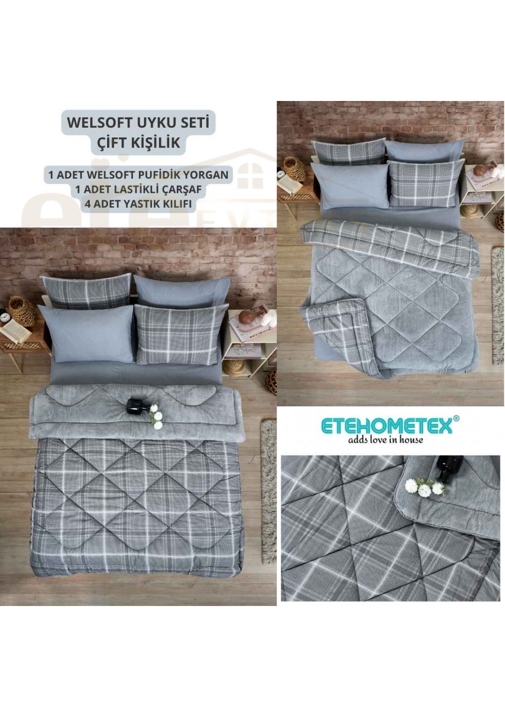 ETE HOMETEX ÇİFT KİŞİLİK WELSOFT UYKU SETİ SAFİR GRİ 8696474231986